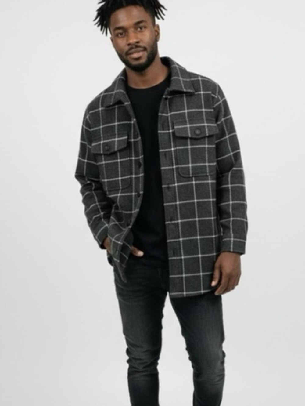 Tilley Tuff Charcoal Windowpane Button-Up Shacket
